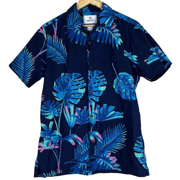 28 Palms Button Down Shirt Mens M Blue 100% Cotton Floral Tropical Retro Coastal - Picture 1 of 6